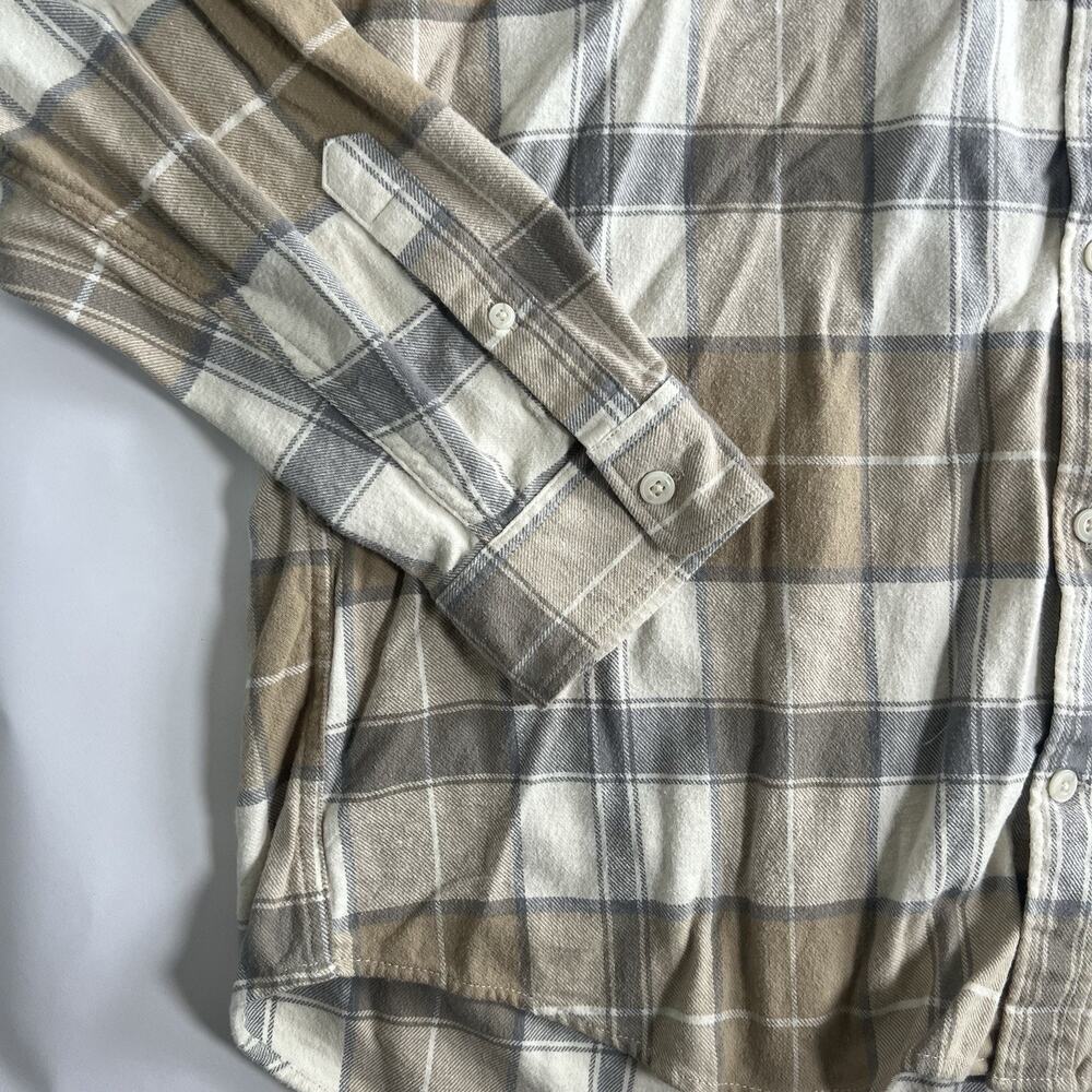 Gap Men's Beige/Gray/White Plaid Flannel Button-Up Shirt XL Long Sleeve - Picture 4 of 7